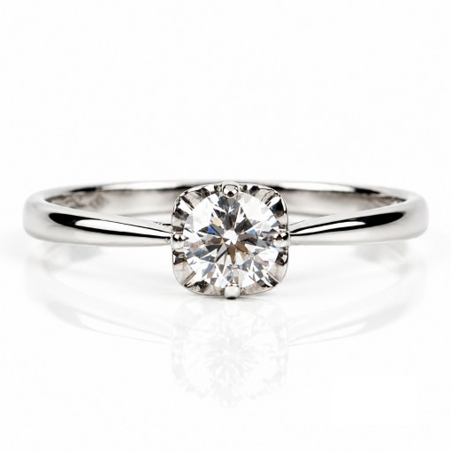 Годежен Пръстен Цвете 18К Бяло Злато с Диамант   Bloom Jewellery